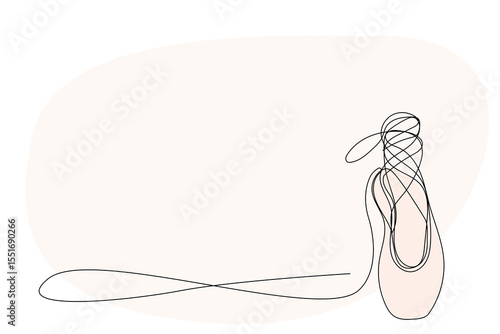 Line Art Pointe Shoe. One Continuous Outline Drawing. Editable Dancing Silk Abstract Footwear  Stroke Curve Contour. Classic Dance Elegant Vintage Accessories Symbol. Professional Ballet Artist Sign I