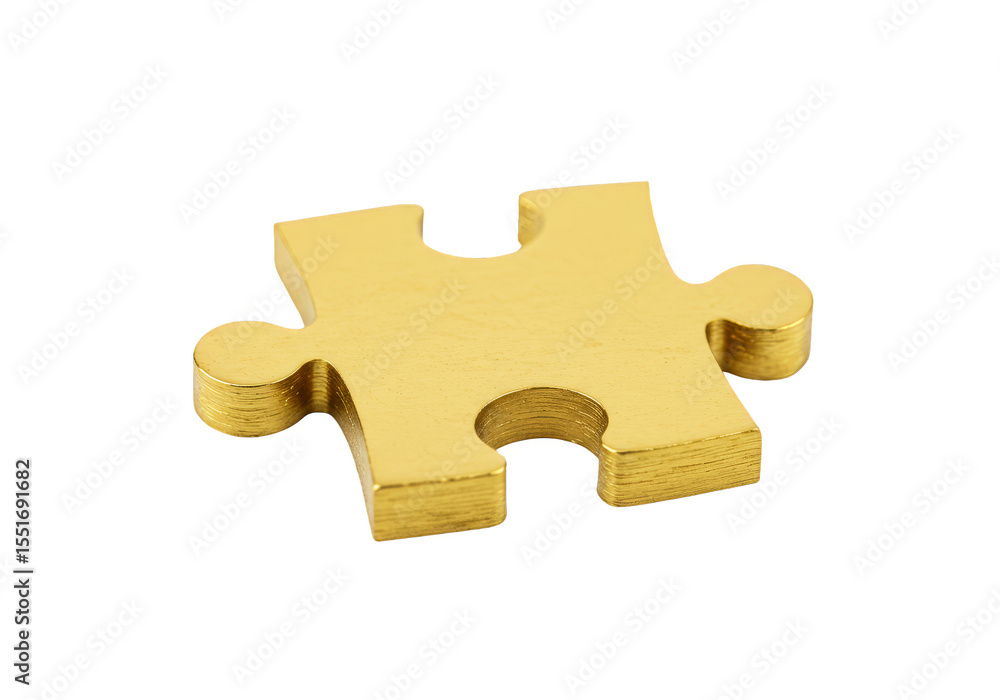 Fototapeta premium Golden Puzzle Piece Jigsaw Connecting Element in Isolated Background