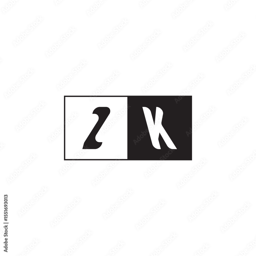 Fototapeta premium ZK Alphabet Unique Simple Bold Initial Alphabet Vector Monogram Logo Design