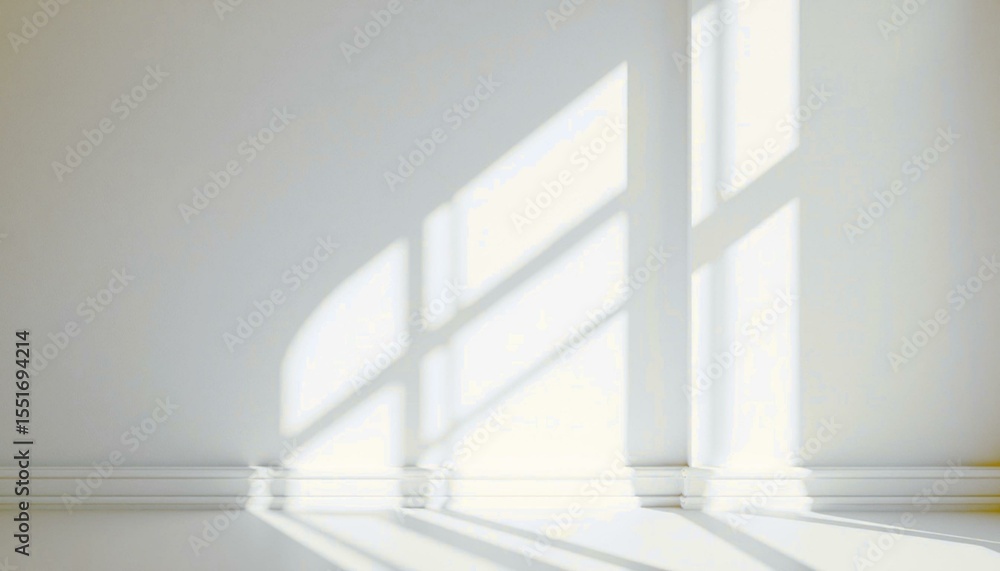 Fototapeta premium Bright White Wall with Window Light Shadow Abstract Minimalist Interior