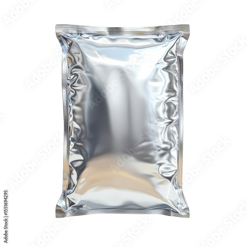 Silver Foil Packaging Mockup Shiny Food Package Sealed Product on transparent background