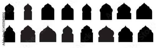 collection islamic arch silhouette icon isolated white background
