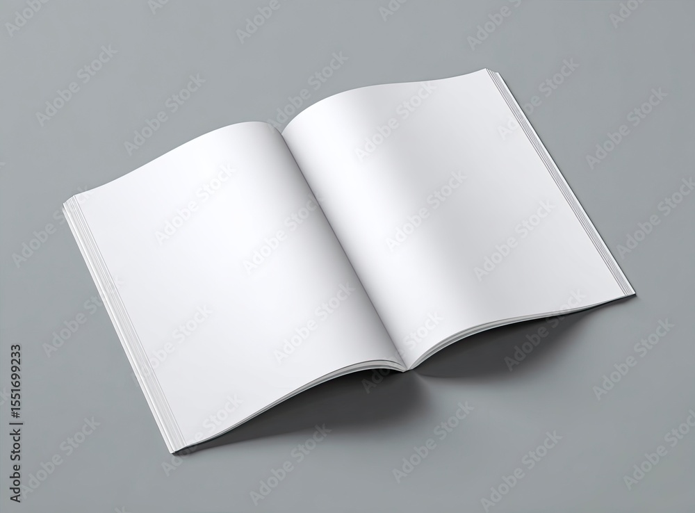 Vector white magazine template, blank book cover design with shadow on a grey background for presentation and graphic artwork. Mockup of a brochure for your advertising concept or business information Vector white magazine template, blank book cover design with shadow on a grey background for presentation and graphic artwork. Mockup of a brochure for your advertising concept or business information