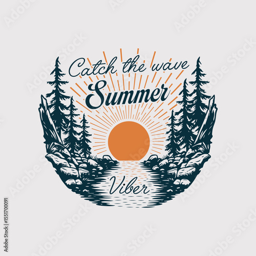 Catch the wave summer viber summer t shirt design.