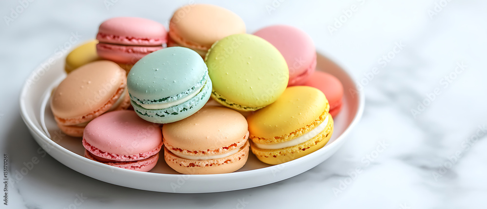 Obraz premium Assorted Colorful Macarons on a White Plate
