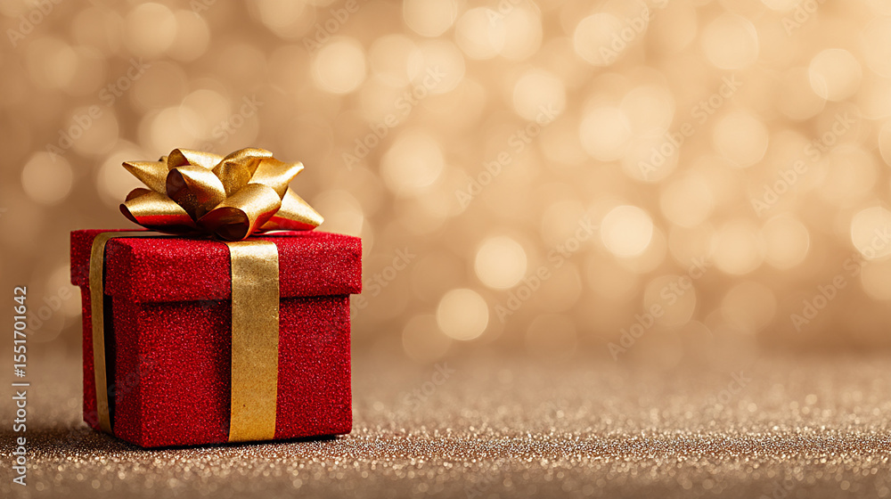 custom made wallpaper toronto digitalRed gift box and golden bokeh on New Year's Eve and copy space. Abstract holiday background.
