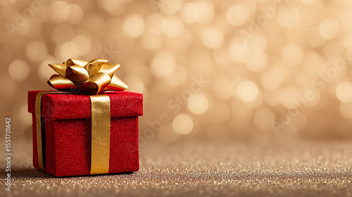 Wallpaper Mural Red gift box and golden bokeh on New Year's Eve and copy space. Abstract holiday background. Torontodigital.ca