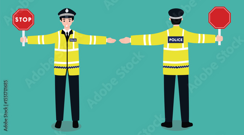 Traffic Police Officer Directing Vehicles holding STOP sign