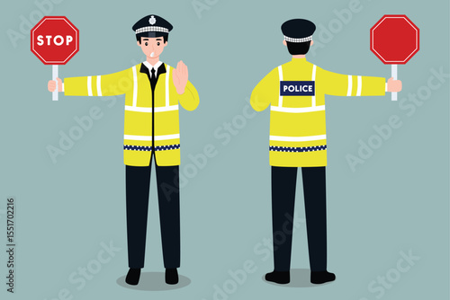 Traffic Police Officer Directing Vehicles with STOP Gesture
