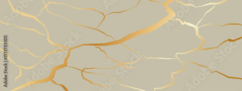 Abstract golden kintsugi crack texture vector background. Golden material of kintsugi restoration