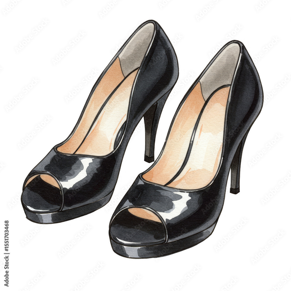 Illustration of Black High Heels Shoes Fashion Elegant Transparent Isolated Illustration of Black High Heels Shoes Fashion Elegant Transparent Isolated
