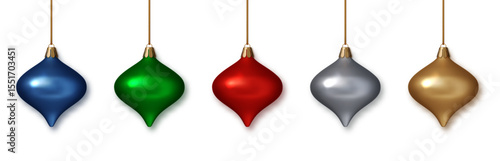 Luxury Christmas baubles. Realistic festive New Year 3D toy with glossy finish. Decorative elements for winter holiday design, cards, banners. PNG