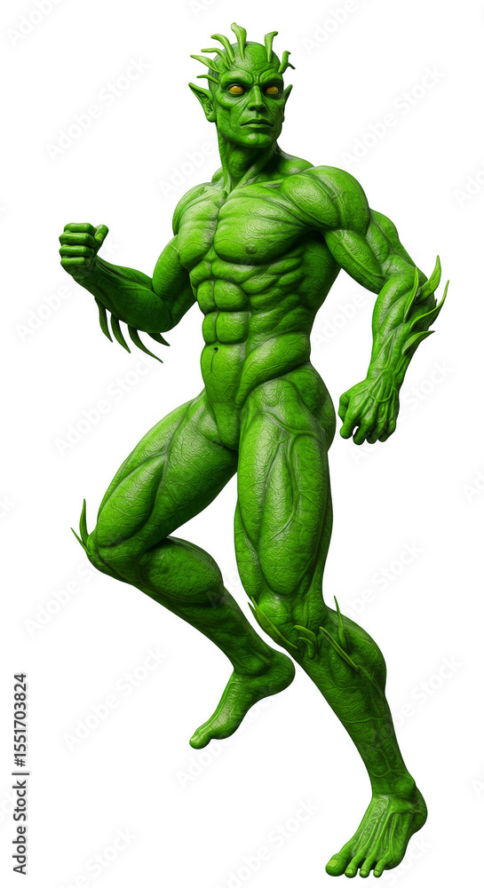 Illustration Green Textured Reptilian Muscle Man Isolated On Transparent Background Illustration Green Textured Reptilian Muscle Man Isolated On Transparent Background
