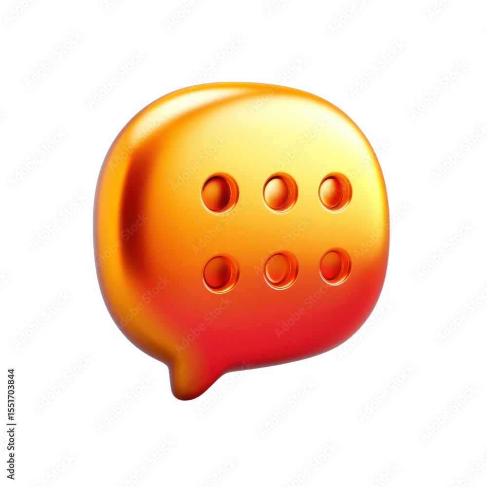 Fototapeta premium Glowing Orange Message Balloon with Typing Indicator Shiny 3D Notification on transparent background
