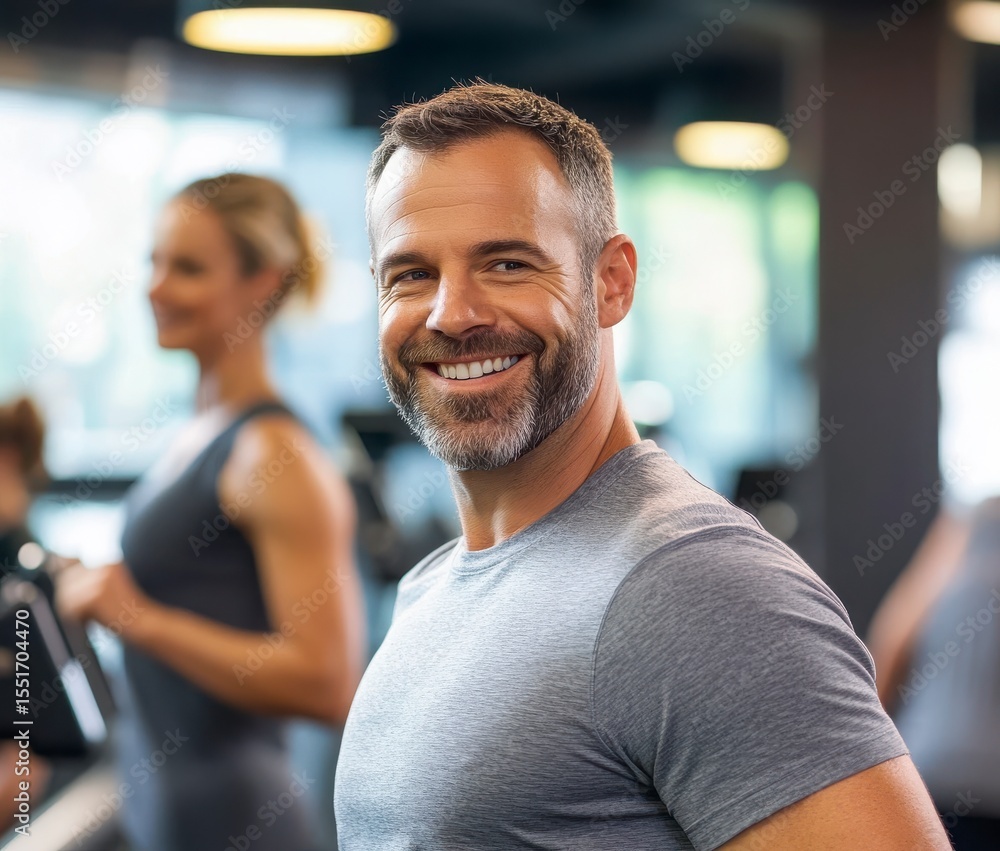 Smiling Person In Gray Shirt At Exercise Facility Smiling Person In Gray Shirt At Exercise Facility