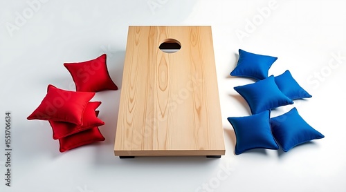 Red and Blue Cornhole Bags with Wooden Board game bean bags