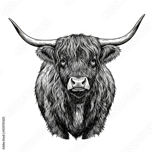 Illustration of A Highland Cow Scottish Cattle Isolated On Transparent Background