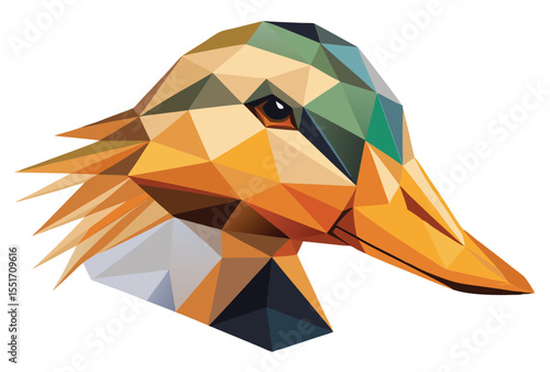 Geometric duck head low poly vector, polygonal duck face clipart, modern animal icon illustration