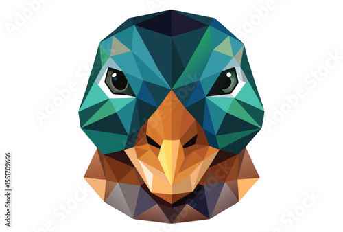 Geometric duck head low poly vector, polygonal duck face clipart, modern animal icon illustration