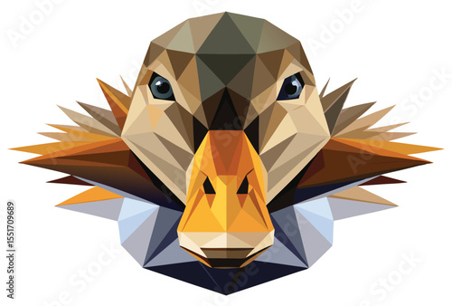 Low poly duck head vector clipart, geometric duck face illustration, polygonal animal icon art