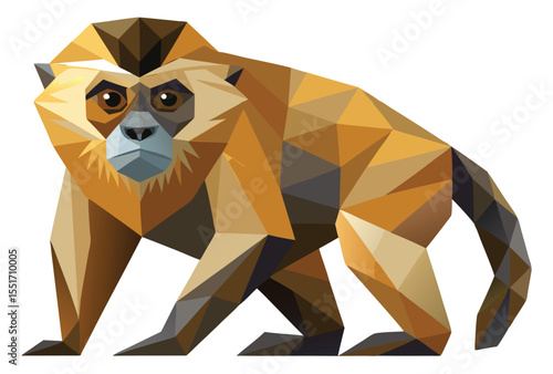 Gibbon Polygon Vector Art, Low Poly Geometric Gibbon Illustration