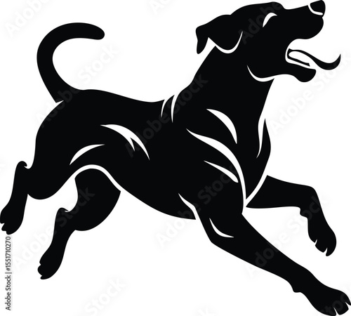 Silhouette of a playful dog running vector illustration