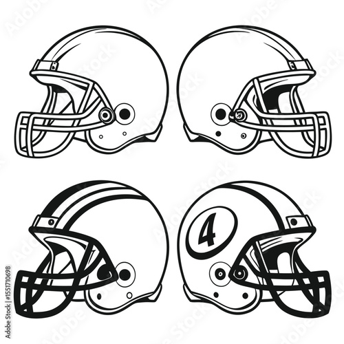 American football helmet illustrations collection sports equipment design outline