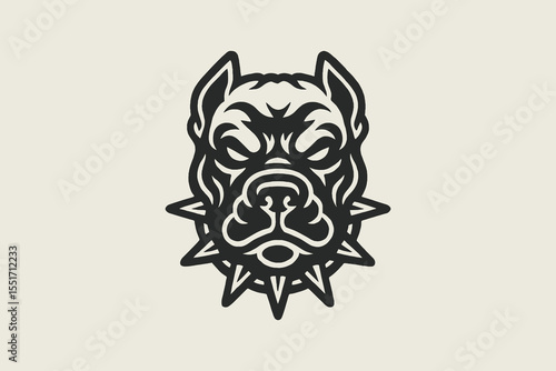 Dog head with spiked collar bold line art vector illustration