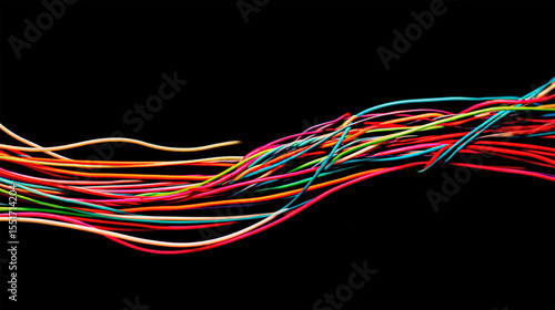 One new electrical multicolored electrical wires on a black background