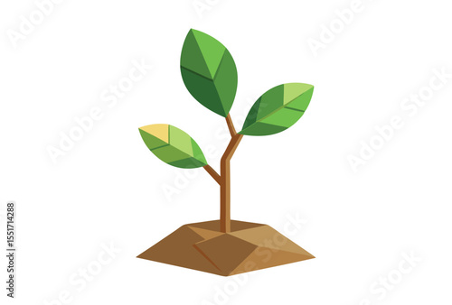 Plant Sprout Low Poly Vector Clipart in Geometric Polygonal Style for Eco Illustration