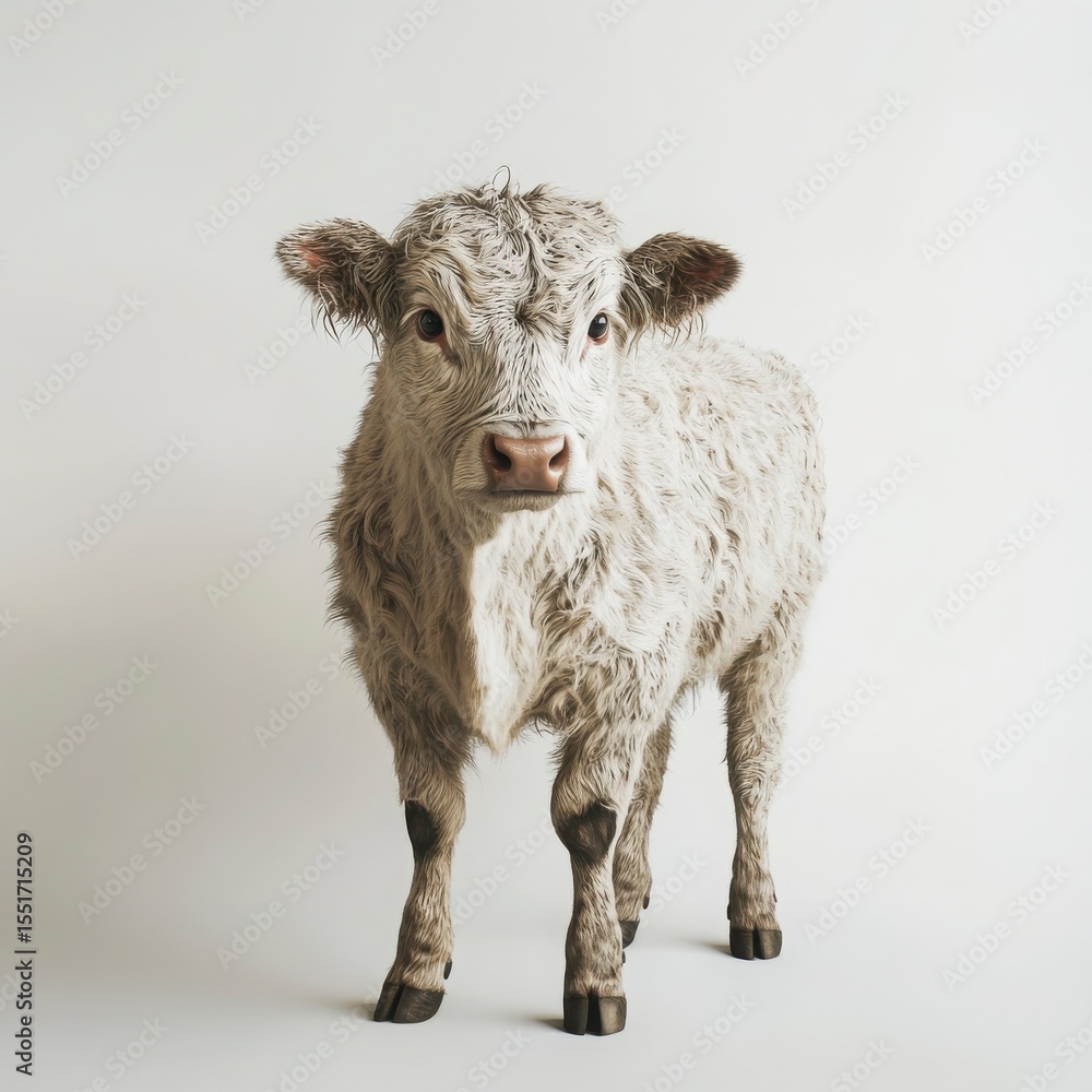 Fototapeta premium Young Cow Portrait Studio Shot Against Simple Background
