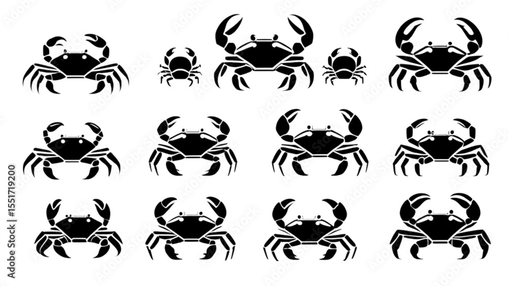 Naklejka premium カニのベクターアイコン集|Crab Vector Icon Set