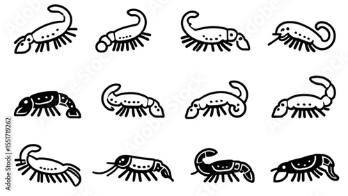 エビと甲殻類のアイコンセット｜Shrimp and Crustacean Icon Set
