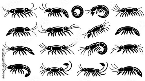 エビと甲殻類のアイコンセット｜Shrimp and Crustacean Icon Set