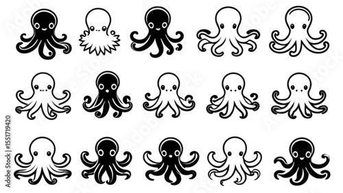 タコのキャラクターアイコン｜Octopus Character Icons
