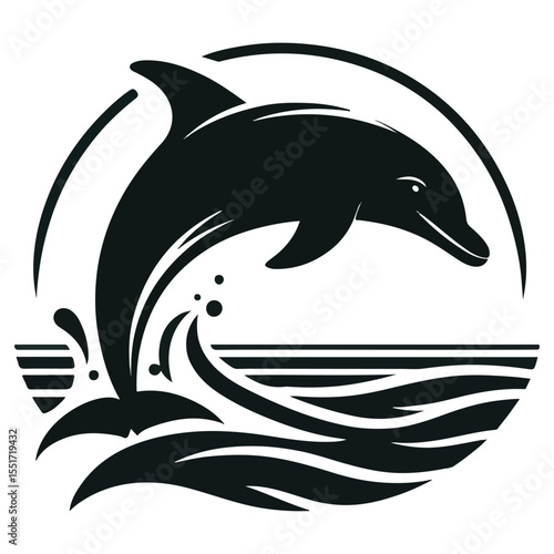 A dolphin silhouette in black and white against a white backdrop
