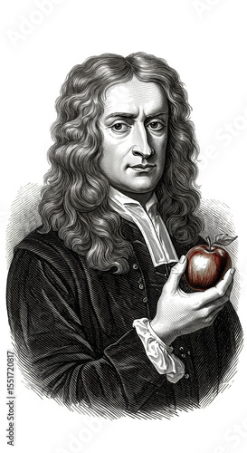 Illustration of Isaac Newton Holding an Apple on Transparent Background