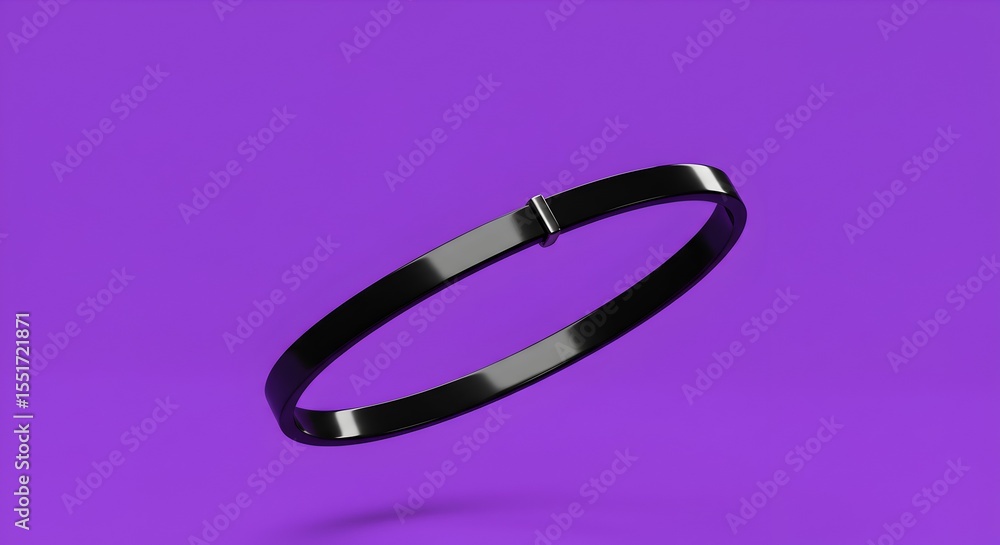A black bangle bracelet placed against a vibrant purple background, showcasing its elegance. A black bangle bracelet placed against a vibrant purple background, showcasing its elegance.