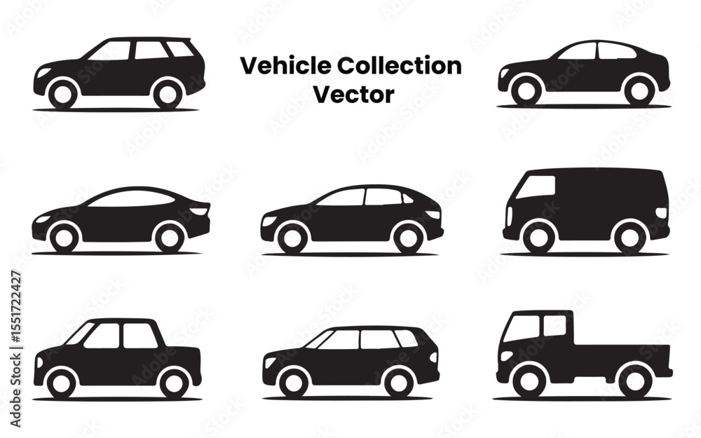 Vector Car and Vehicle Silhouettes Set