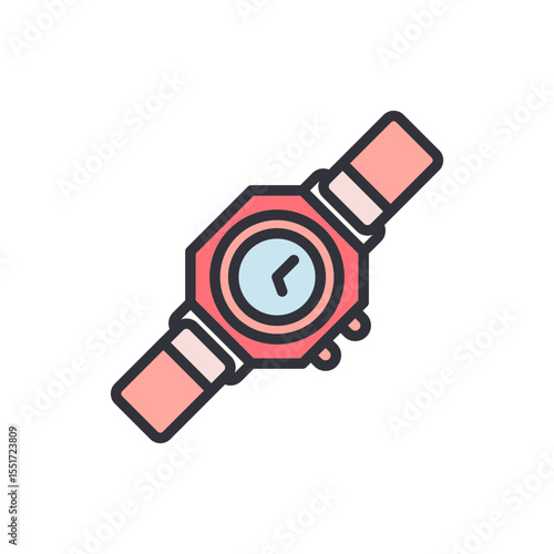 Stylish Wristwatch With Geometric Dial Isolated On Transparent Surface