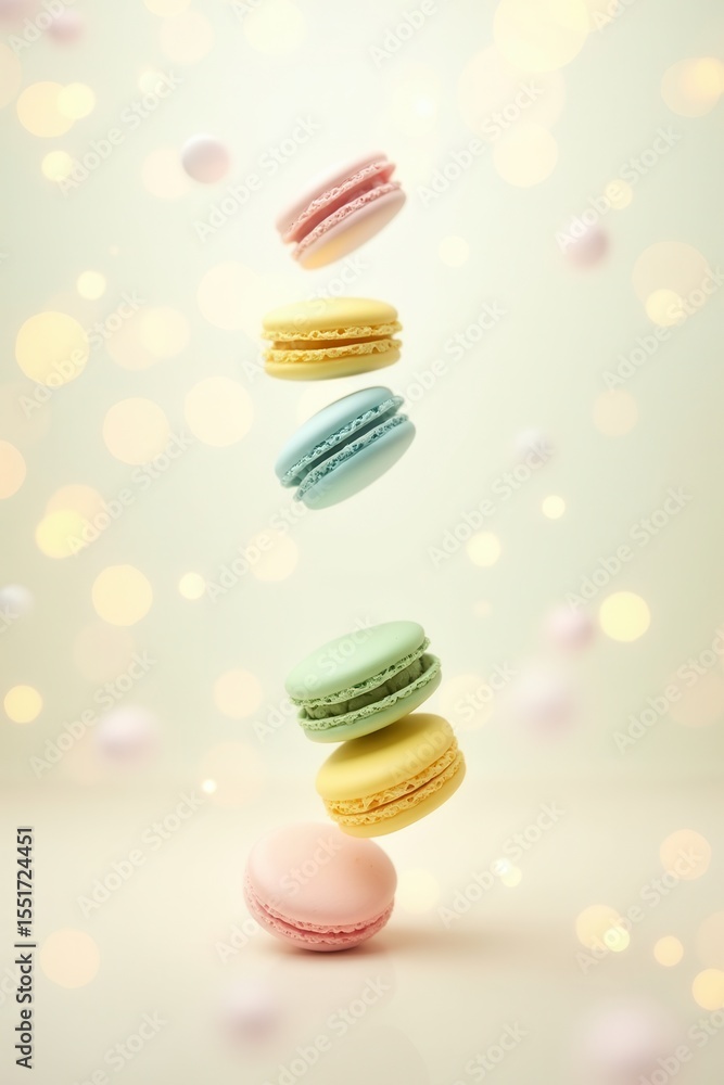 Obraz premium colorful assorted macarons in playful motion