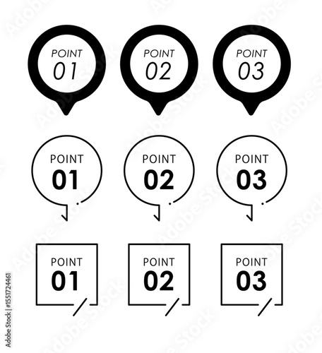 シンプルで使いやすいモノクロのポイント・POINT用見出しデザインセット(あしらい シンプル 飾り 装飾 ベクター 編集可能)