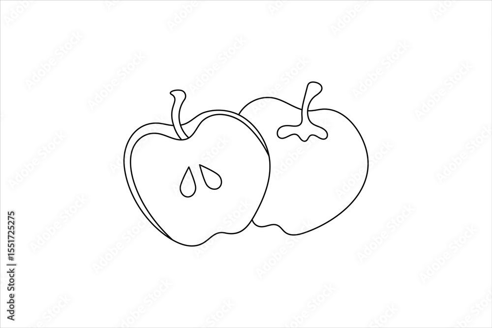Fototapeta premium Apple continuous one line art and frui isolated outline minimalist vector illustration 
