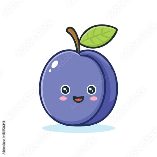 Wallpaper Mural Minimal Flat Vector of a Cute Plum with Bold Black Outline, Happy Expression, No Gradients Torontodigital.ca