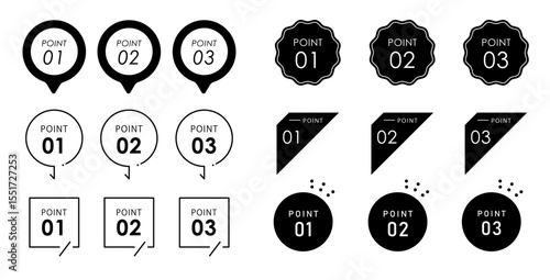 シンプルで使いやすいモノクロのポイント・POINT用見出しデザインセット(あしらい シンプル 飾り 装飾 ベクター 編集可能)