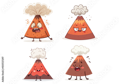 Volcano character with puffed cheeks and squeezed eyes, trying not to erupt, symbolizing restraint and personality