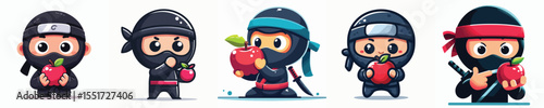 vector of a ninja eating an apple