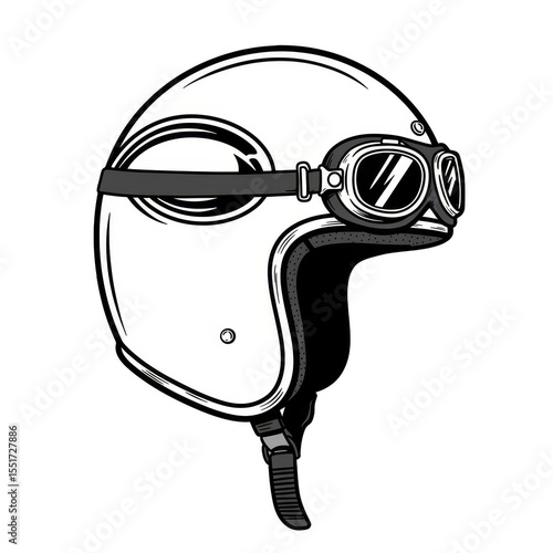 Illustration of White Motorcycle Helmet with Goggles for Safety and Style