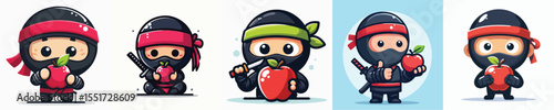 vector of a ninja eating an apple