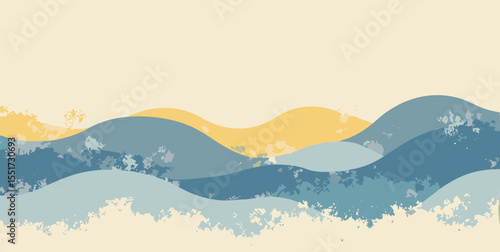 Parametric wave grid in cobalt, lemon, and soft gray